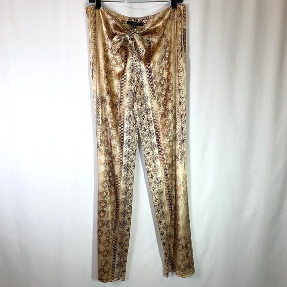 Vintage Y2k 100% Silk Stretch Pants Size 12 Boho Tie Front Straight Leg - Picture 4 of 13